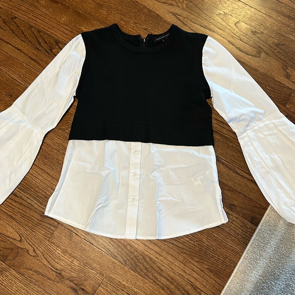 English Factory S black knit vest white shirt attached